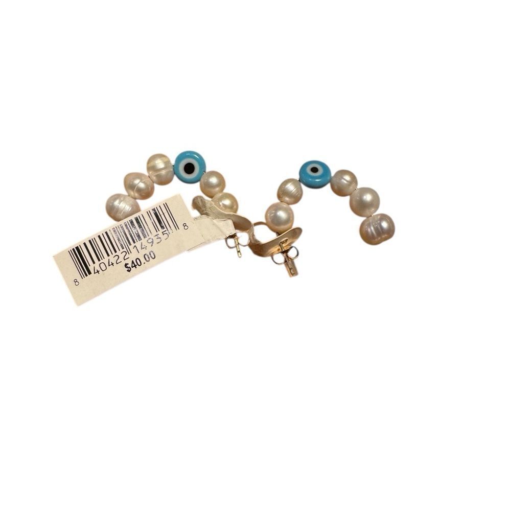 Ettika imitation Pearl and Blue Evil Eye Earrings